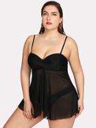 Romwe Split Mesh Swim Dress Set