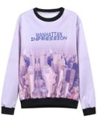 Romwe City Letter Print Round Neck Sweatshirt