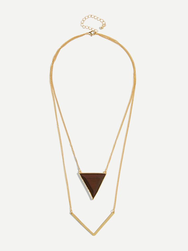 Romwe Bar & Triangle Pendant Layered Chain Necklace