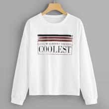 Romwe Stripe And Letter Print Pullover