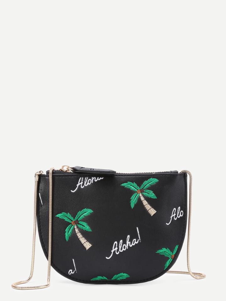 Romwe Palm Tree Print Pu Crossbody Bag