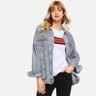 Romwe Pocket Front Button Denim Jacket
