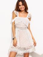 Romwe White Lace Trim Cold Shoulder Dress