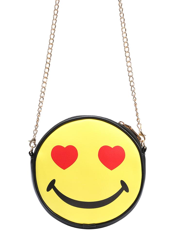 Romwe Yellow Love Emoji Chain Bag