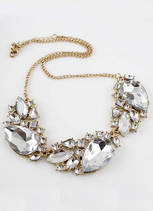 Romwe White Gemstone Gold Geometric Chain Necklace