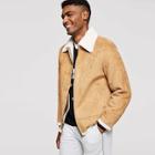 Romwe Guys Contrast Faux Shearling Suede Jacket