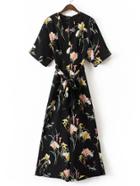 Romwe Floral Print Jumpsuit With Self Tie
