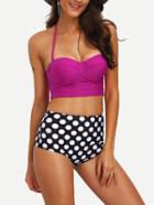 Romwe Halter Polka Dot Mix And Match Bikini Set