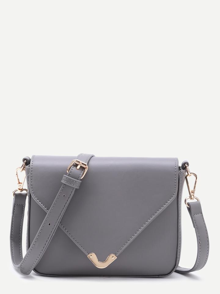 Romwe Metal Detail Flap Bag With Adjustable Strap