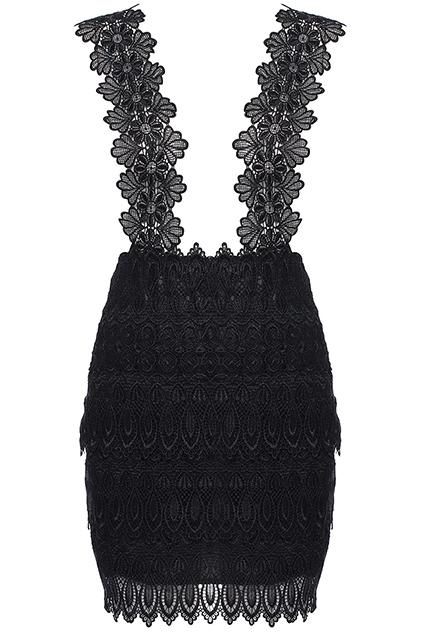 Romwe Floral Lace Black Suspender Skirt