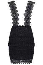 Romwe Floral Lace Black Suspender Skirt