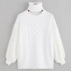 Romwe Cable Knit Fluffy Sweater With Choker