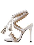 Romwe White Peep Toe Fringe Lace-up Sandals