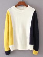 Romwe Color Block Ribbed Trim Sweater