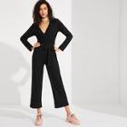 Romwe Waist Knot Surplice Wrap Ribbed Jumpsuit