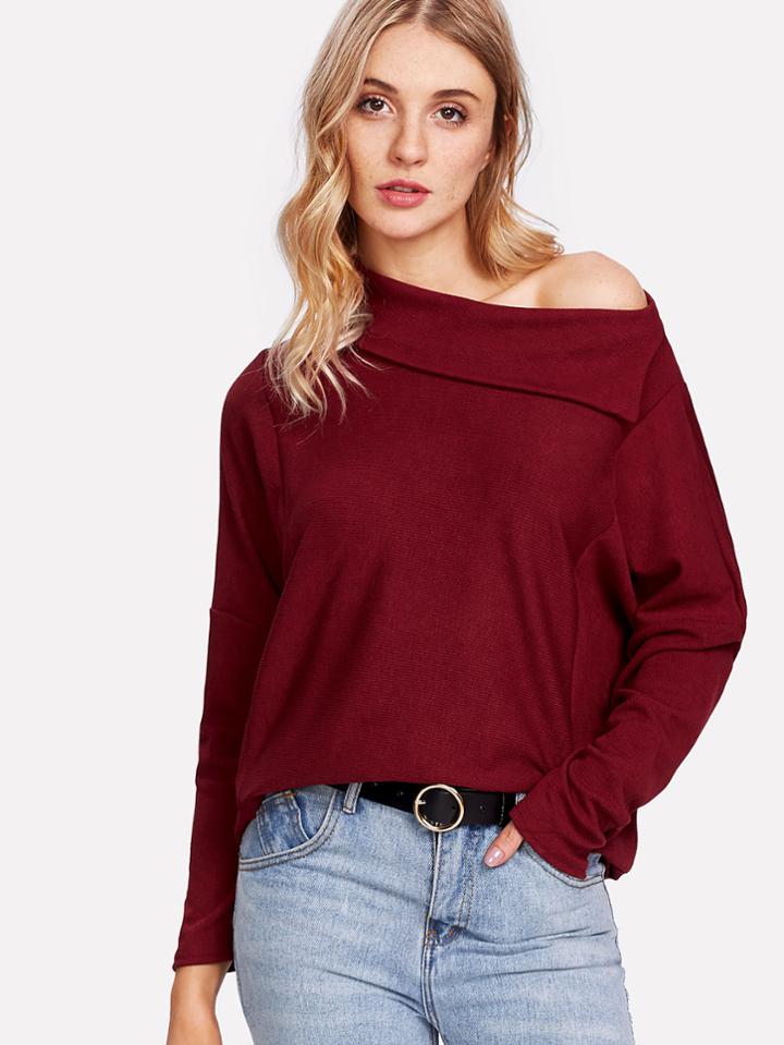 Romwe Drop Shoulder Asymmetrical Neck Tee