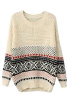 Romwe Romwe Christmas Sweater Striped Heart & Snowflake White Jumper