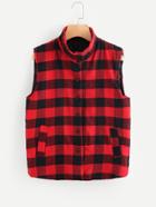 Romwe Single Breasted Checked Vest Coat