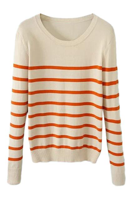 Romwe Orange Striped Slim Jumper