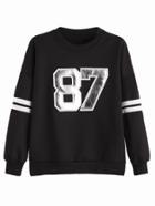 Romwe Black Numbers Patch Varsity Sweatshirt
