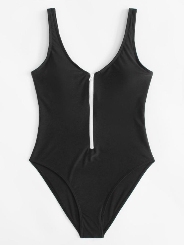 Romwe Low Back Zipper Swimsuit