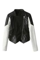 Romwe Color Block Short Pu Jacket