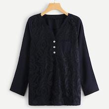 Romwe Lace Panel V Neck Blouse