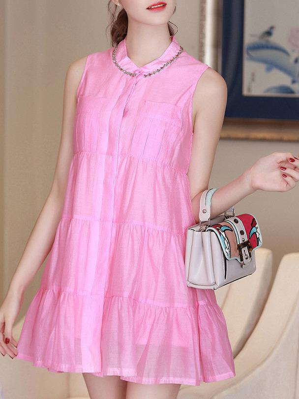 Romwe Hot Pink Crew Neck Ruffle Dress