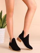 Romwe Black Faux Suede Cork Heel Ankle Booties
