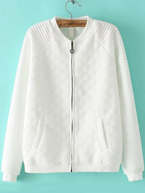 Romwe Long Sleeve Diamond Pattern Zipper Coat