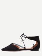 Romwe Black Faux Suede Strappy Flats