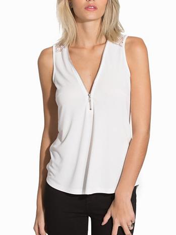 Romwe Zip Front Lace Shoulder Tank Top
