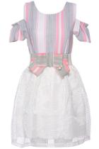 Romwe Striped Print Off-shoulder Pink Dress