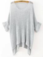 Romwe Grey Round Neck Split Loose Knit Sweater