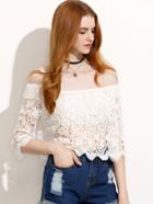 Romwe White Crochet Overlay Off The Shoulder Blouse