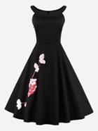 Romwe Flower Embroidered Circle Dress