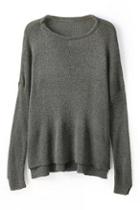 Romwe Asymmetric Hem Pleated Knitted Jumper