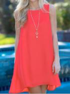 Romwe Orange Keyhole Back Chiffon Tank Dress