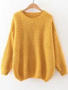 Romwe Yellow Round Neck Drop Shoulder Sweater