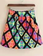 Romwe Multicolor High Waist Geometric Print Skirt