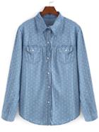 Romwe Lapel Heart Print Denim Blouse