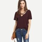 Romwe Criss Cross Neck T-shirt