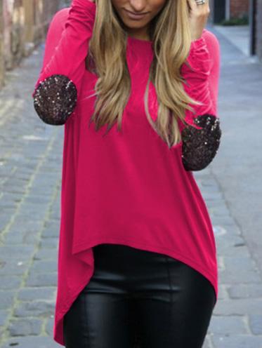 Romwe Dip Hem Loose Red Top