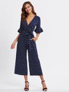 Romwe Tiered Trumpet Sleeve Surplice Wrap Jumpsuit