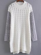 Romwe White Cable Knit Color Block High Low Sweater Dress