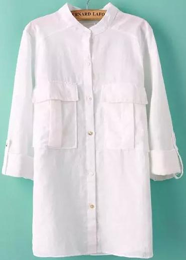 Romwe Stand Collar With Pockets Blouse