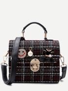 Romwe Black Cloth Jewelled Box Handbag With Strap