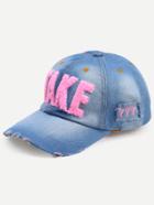 Romwe Blue Embroidered Letters Denim Baseball Hat