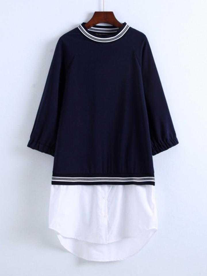 Romwe Striped Detail 2 In 1 Dolphin Hem Dress