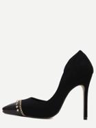 Romwe Black Faux Suede Cap Toe Studded Pumps